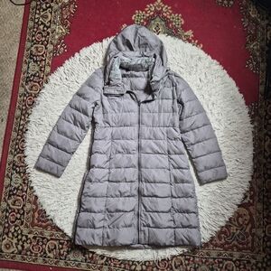 Maternity Seraphine Coat Size 10 M Medium Gray Long Winter Down Coat Hood Gorpco